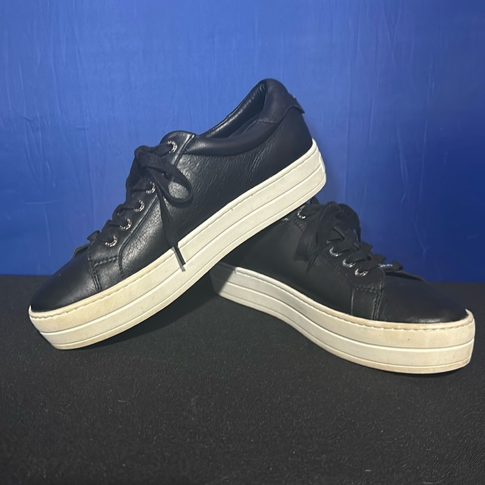 J/SLIDES WOMENS LACEE PLATFORM BLACK LEATHER SNEAKER SHOES SIZE 9